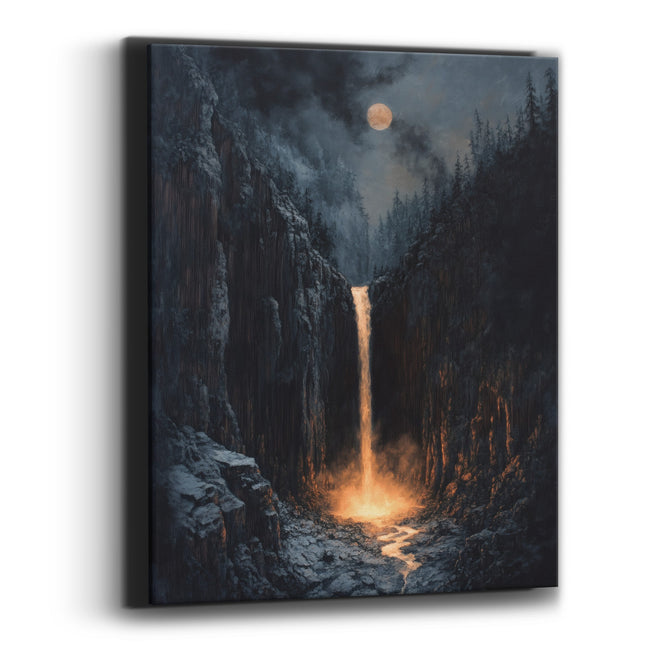 Glowing Gorge Waterfall Moody Landscape Canvas Wall Art