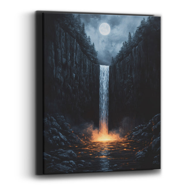 Moonlit Gorge Waterfall Dark Japandi Canvas Wall Art
