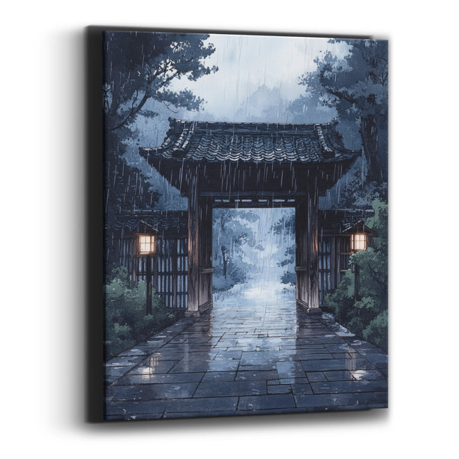 Twilight Stone Courtyard Gate Ink Canvas Wall Art