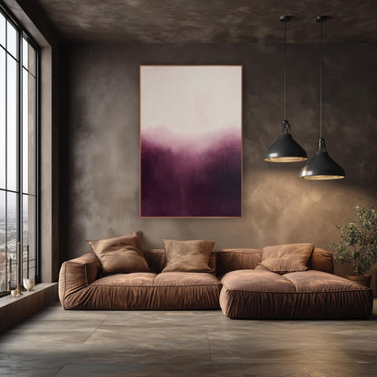 Aubergine Rose Valley Abstract wall art in an elegant modern room – abstract artwork with deep aubergine at the bottom