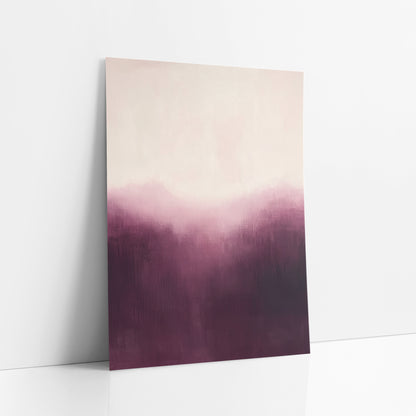 Aubergine Rose Valley Abstract art print leaning against a white wall – abstract artwork with deep aubergine at the bottom