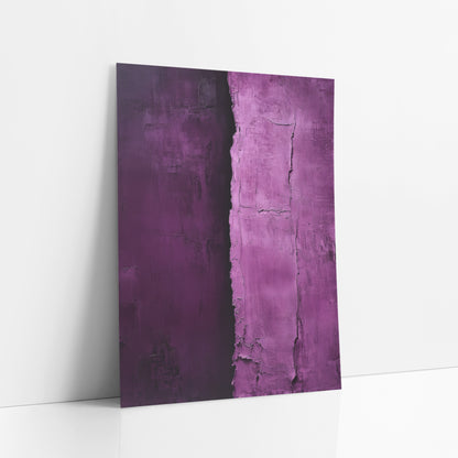 Aubergine Orchid Vertical Divide Abstract art print leaning against a white wall – abstract artwork with dark aubergine