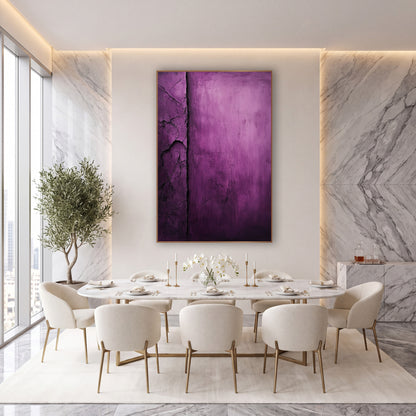 Aubergine Vertical Groove Abstract Minimalist wall art in an elegant modern room – abstract purple artwork with a dark