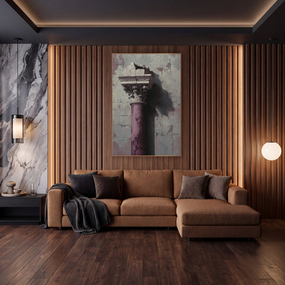 Plum Broken Column Architectural Luxe wall art in an elegant modern room – plum-colored broken column with carved leaf