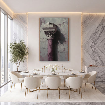 Plum Broken Column Architectural Luxe wall art in an elegant modern room – plum-colored broken column with carved leaf