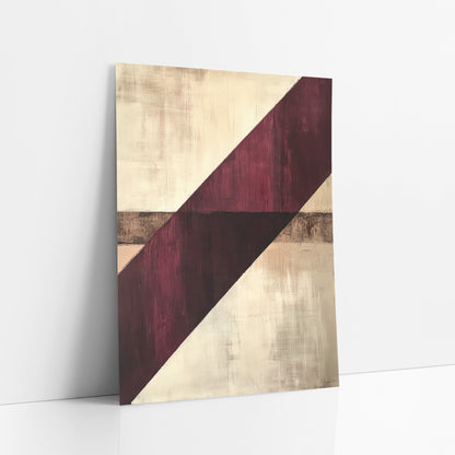 Burgundy Diagonal Abstract Geometric art print leaning against a white wall – abstract artwork with a wide burgundy diagonal