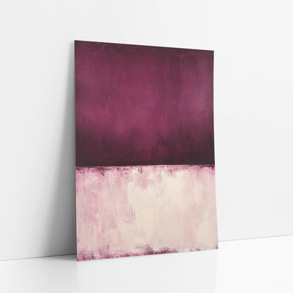 Burgundy Blush Color Field Abstract art print leaning against a white wall – abstract color field artwork with a deep