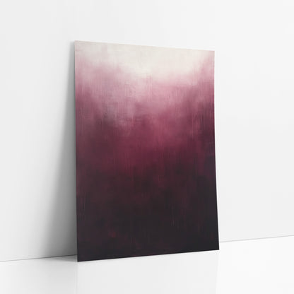 Burgundy Ombre Haze Abstract art print leaning against a white wall – abstract burgundy ombre artwork with a cream glow