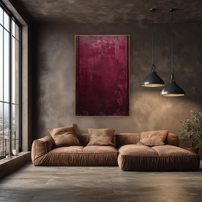 Burgundy Abstract Field Luxe wall art in an elegant modern room – burgundy abstract artwork with a wine red field, two