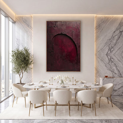 Wine Red Archway Luxe Abstract wall art in an elegant modern room – abstract burgundy wall with a large arched opening