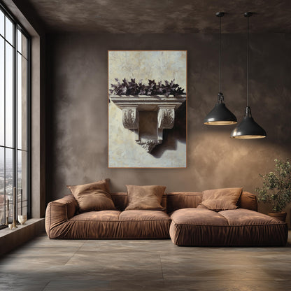 Carved Stone Bracket Dark Leaves Classical wall art in an elegant modern room – carved stone bracket with leaf details