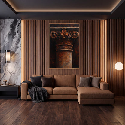 Rust Column Capital Classical Architecture wall art in an elegant modern room – tall close-up of a classical column