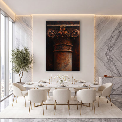 Rust Column Capital Classical Architecture wall art in an elegant modern room – tall close-up of a classical column