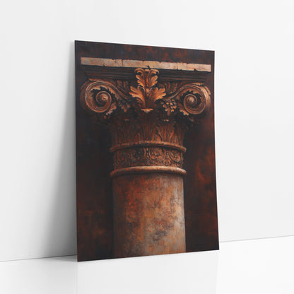 Rust Column Capital Classical Architecture art print leaning against a white wall – tall close-up of a classical column