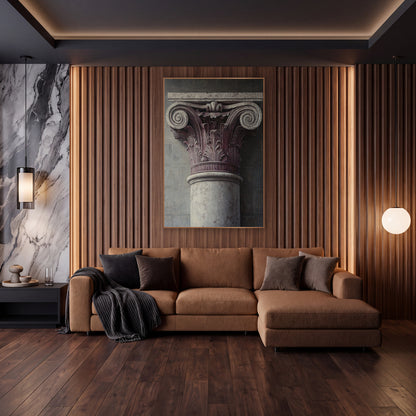 Mauve Column Capital Architectural Study wall art in an elegant modern room – close view of a carved column capital