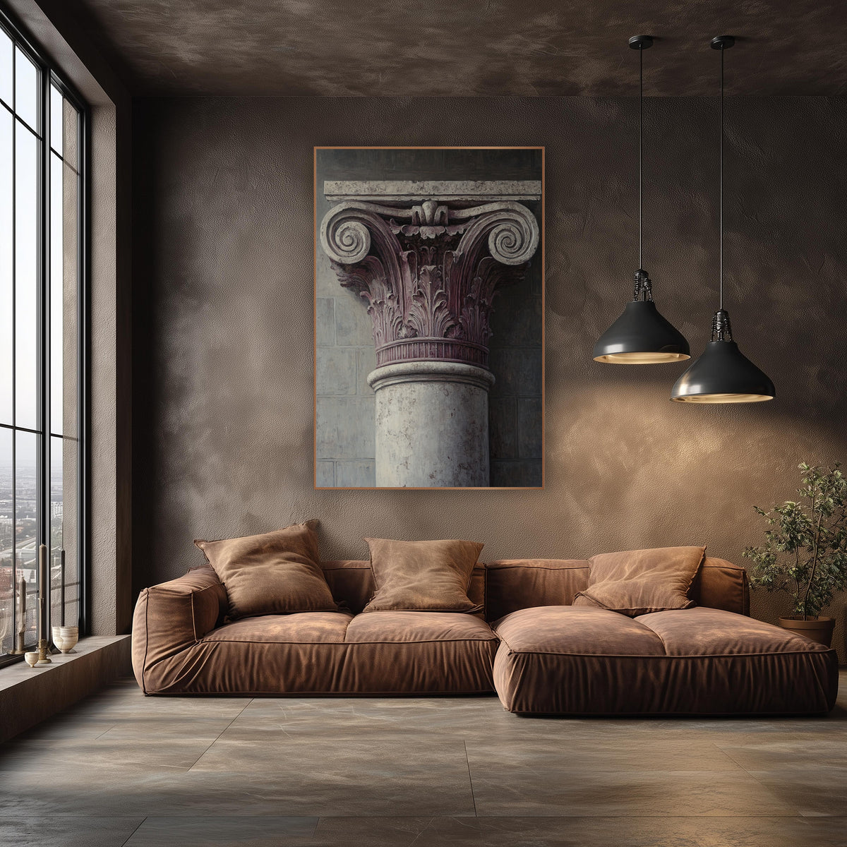 Mauve Column Capital Architectural Study wall art in an elegant modern room – close view of a carved column capital