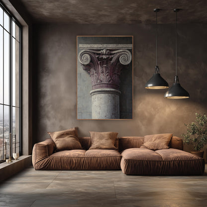 Mauve Column Capital Architectural Study wall art in an elegant modern room – close view of a carved column capital