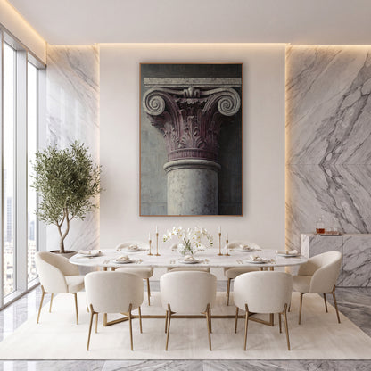 Mauve Column Capital Architectural Study wall art in an elegant modern room – close view of a carved column capital