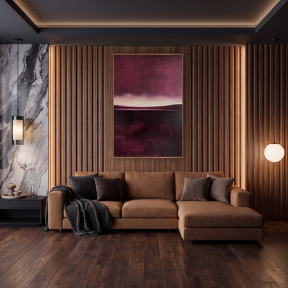 Mulberry Stormlit Moor Painterly Landscape wall art in an elegant modern room – abstract landscape with a deep