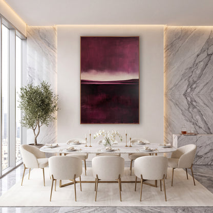 Mulberry Stormlit Moor Painterly Landscape wall art in an elegant modern room – abstract landscape with a deep