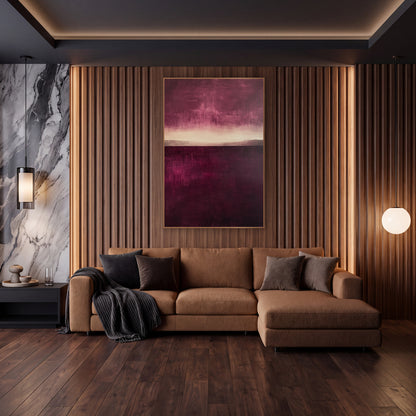 Wine Plateau Dusk Abstract Landscape wall art in an elegant modern room – abstract landscape in deep burgundy
