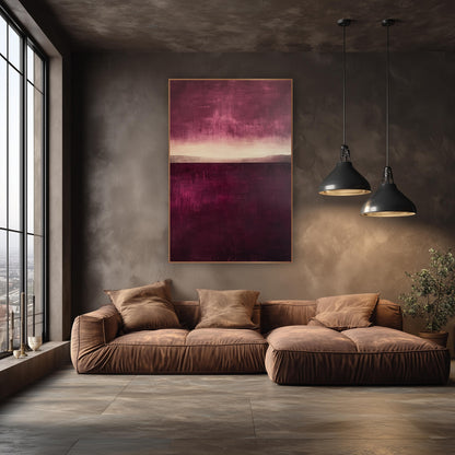 Wine Plateau Dusk Abstract Landscape wall art in an elegant modern room – abstract landscape in deep burgundy