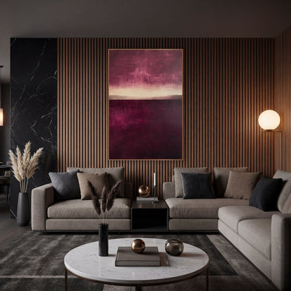 Wine Plateau Dusk Abstract Landscape wall art in an elegant modern room – abstract landscape in deep burgundy