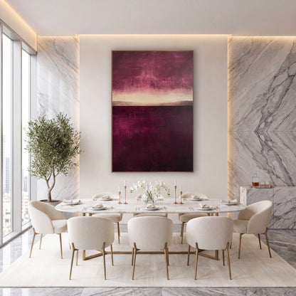 Wine Plateau Dusk Abstract Landscape wall art in an elegant modern room – abstract landscape in deep burgundy