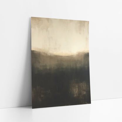 Cream Sky Curved Hollow Abstract art print leaning against a white wall – abstract artwork with glowing cream top, curved