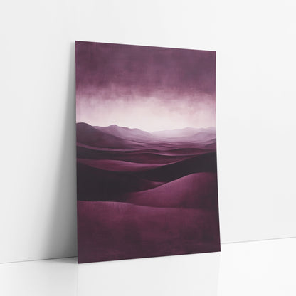 Burgundy Dune Glow Luxe Landscape art print leaning against a white wall – deep burgundy desert dunes rolling toward a pale