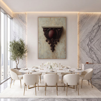 Burgundy Carved Corbel Classical wall art in an elegant modern room – carved burgundy wall bracket with scrolls