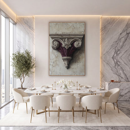 Burgundy Scrolled Corbel Architectural Luxury wall art in an elegant modern room – carved classical bracket