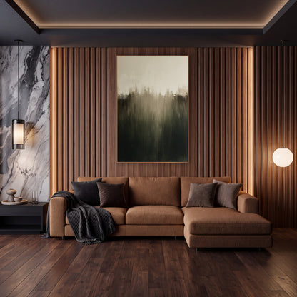 Smoky Olive Gradient Abstract wall art in an elegant modern room – abstract gradient fading from cream at the top