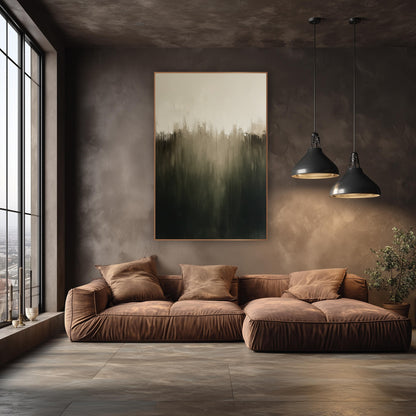 Smoky Olive Gradient Abstract wall art in an elegant modern room – abstract gradient fading from cream at the top