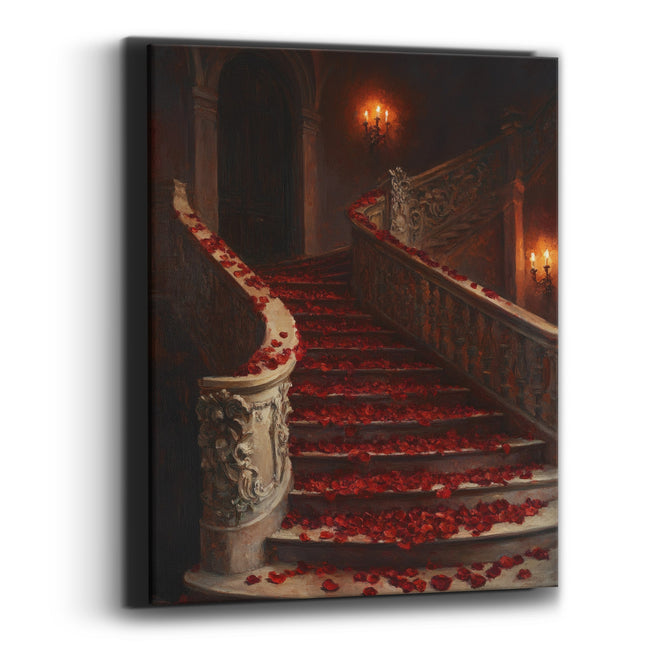 Crimson Petal Curving Balustrade Romantic Canvas Wall Art