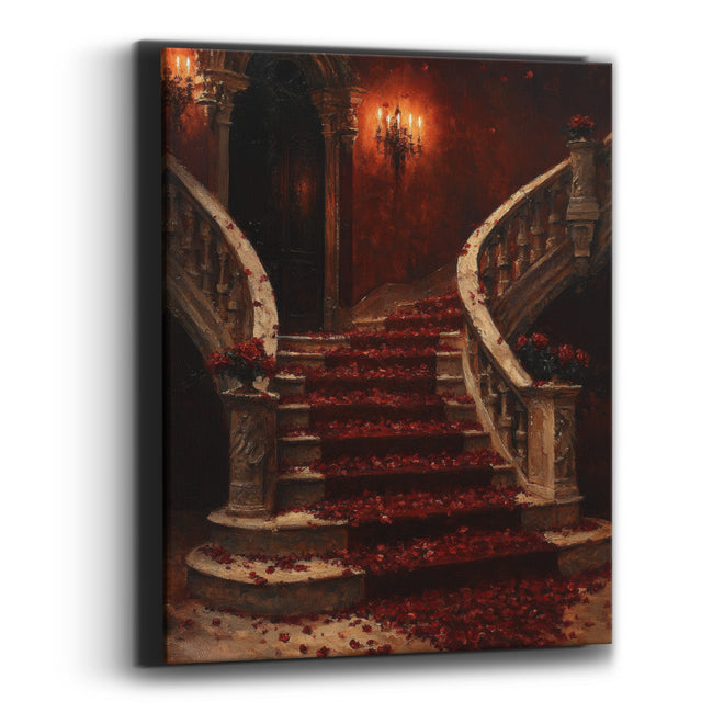 Twin Rose Petal Staircase Symmetrical Romantic Canvas Wall Art