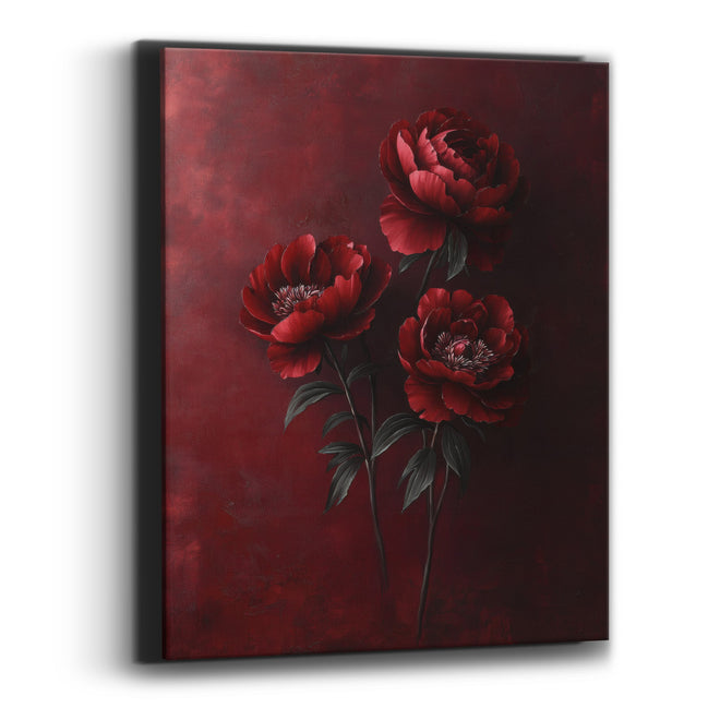 Crimson Peony Trio Moody Floral Canvas Wall Art