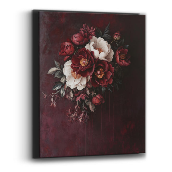 Crimson Ivory Peony Cluster Oil Canvas Wall Art