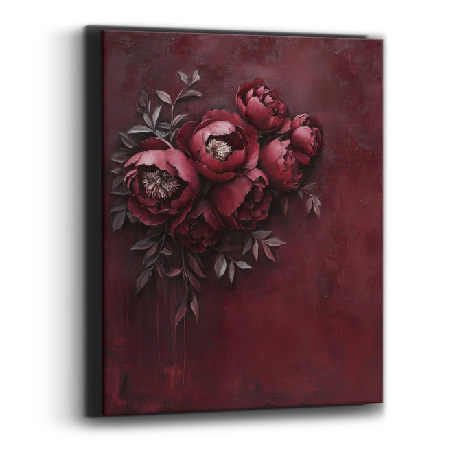Rosewood Peony Corner Spray Painterly Canvas Wall Art
