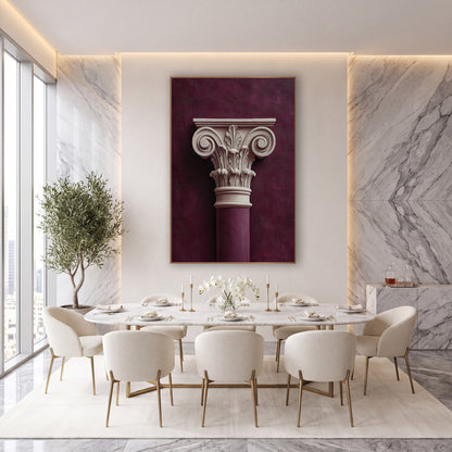 Plum Classical Column Capital Architectural wall art in an elegant modern room – cream carved column capital