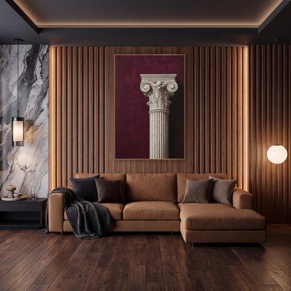 Ivory Classical Column Capital Burgundy wall art in an elegant modern room – ivory classical column with spiral