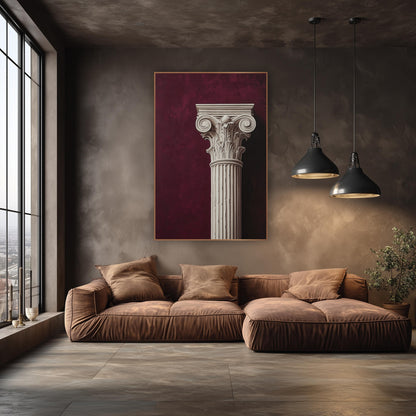 Ivory Classical Column Capital Burgundy wall art in an elegant modern room – ivory classical column with spiral