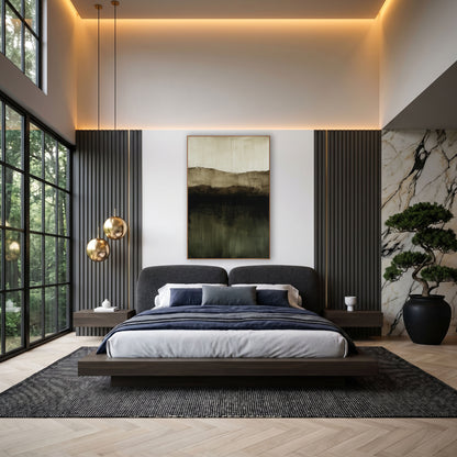 Olive Black Layered Abstract Landscape wall art in an elegant modern room – abstract landscape of stacked cream