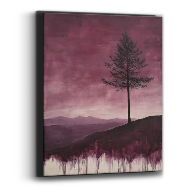 Lone Evergreen Burgundy Landscape Canvas Wall Art