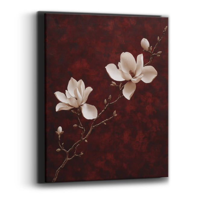 Cream Magnolia Branch Burgundy Luxe Canvas Wall Art