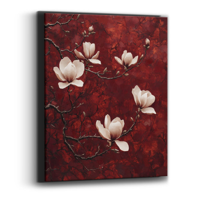 Cream Magnolias Burgundy Luxe Floral Canvas Wall Art