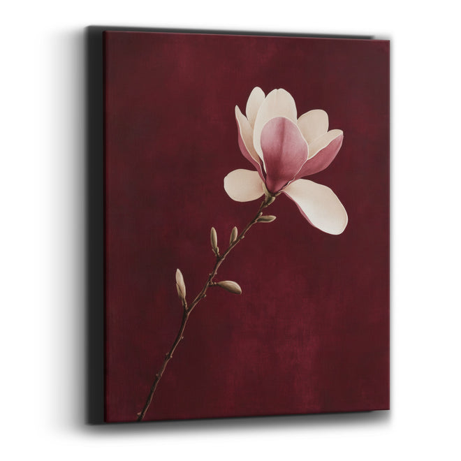 Single Magnolia Stem Burgundy Botanical Canvas Wall Art