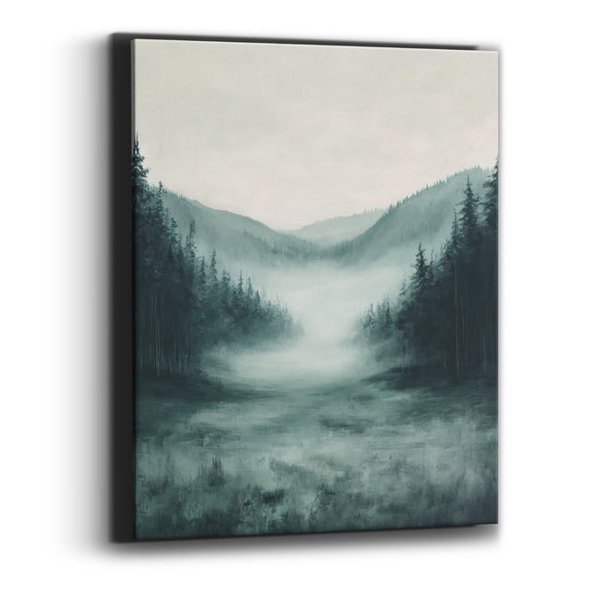 Fog Valley Meadow Painterly Canvas Wall Art