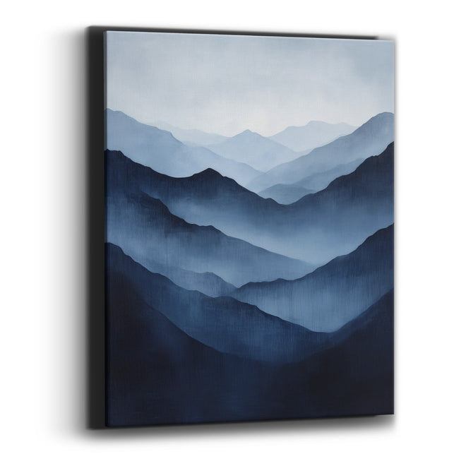 Navy Misty Mountain Ridges Landscape Canvas Wall Art