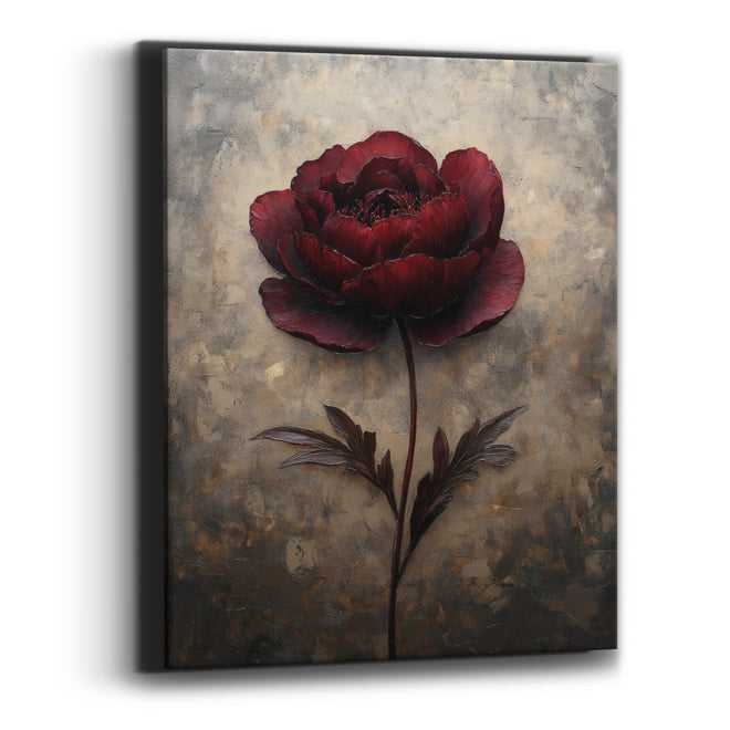 Tall Stemmed Burgundy Peony Gilded Canvas Wall Art